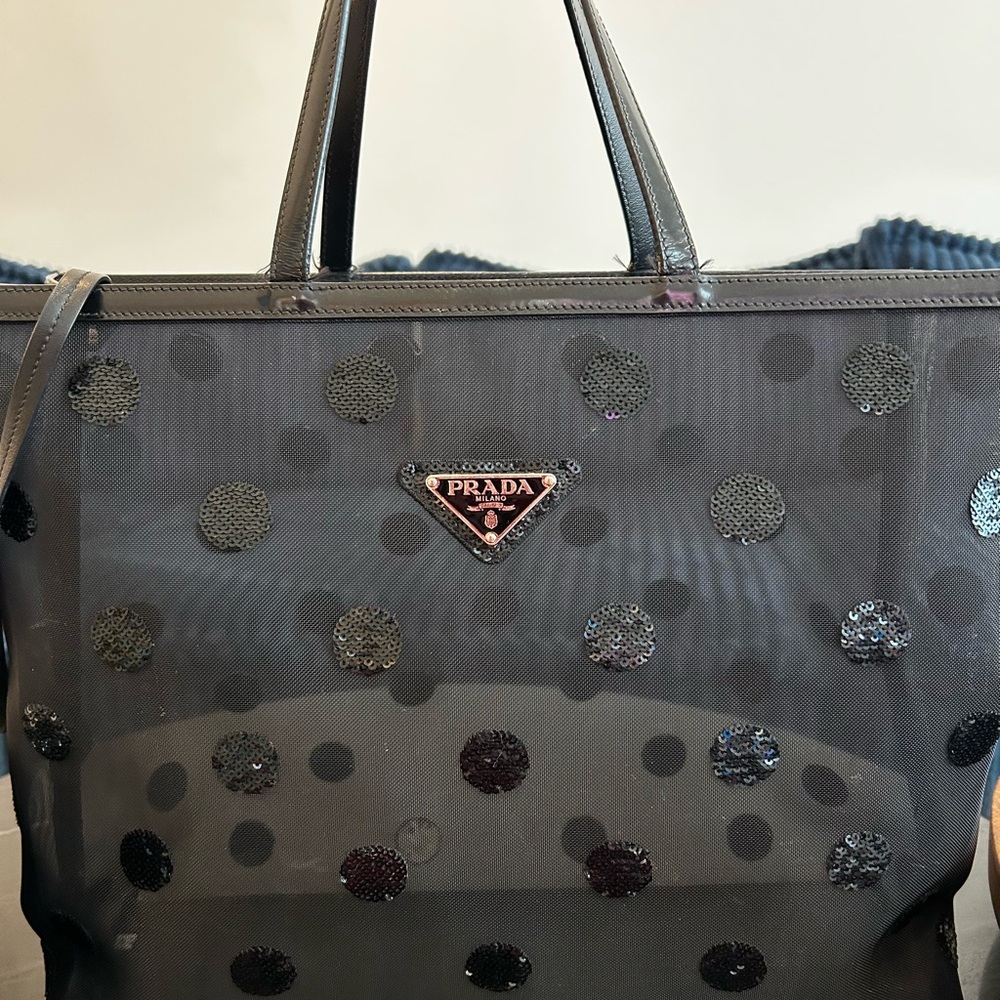 Prada Black and Gray Polka Dot Tote Bag - Picture 3 of 10